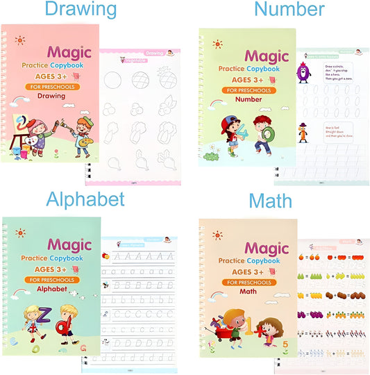 Magic Book Magic Practice Copybook, (4 BOOK + 10 REFILL+ 1Pen 1+Grip)