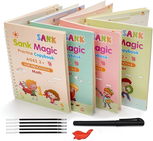 Magic Book Magic Practice Copybook, (4 BOOK + 10 REFILL+ 1Pen 1+Grip)